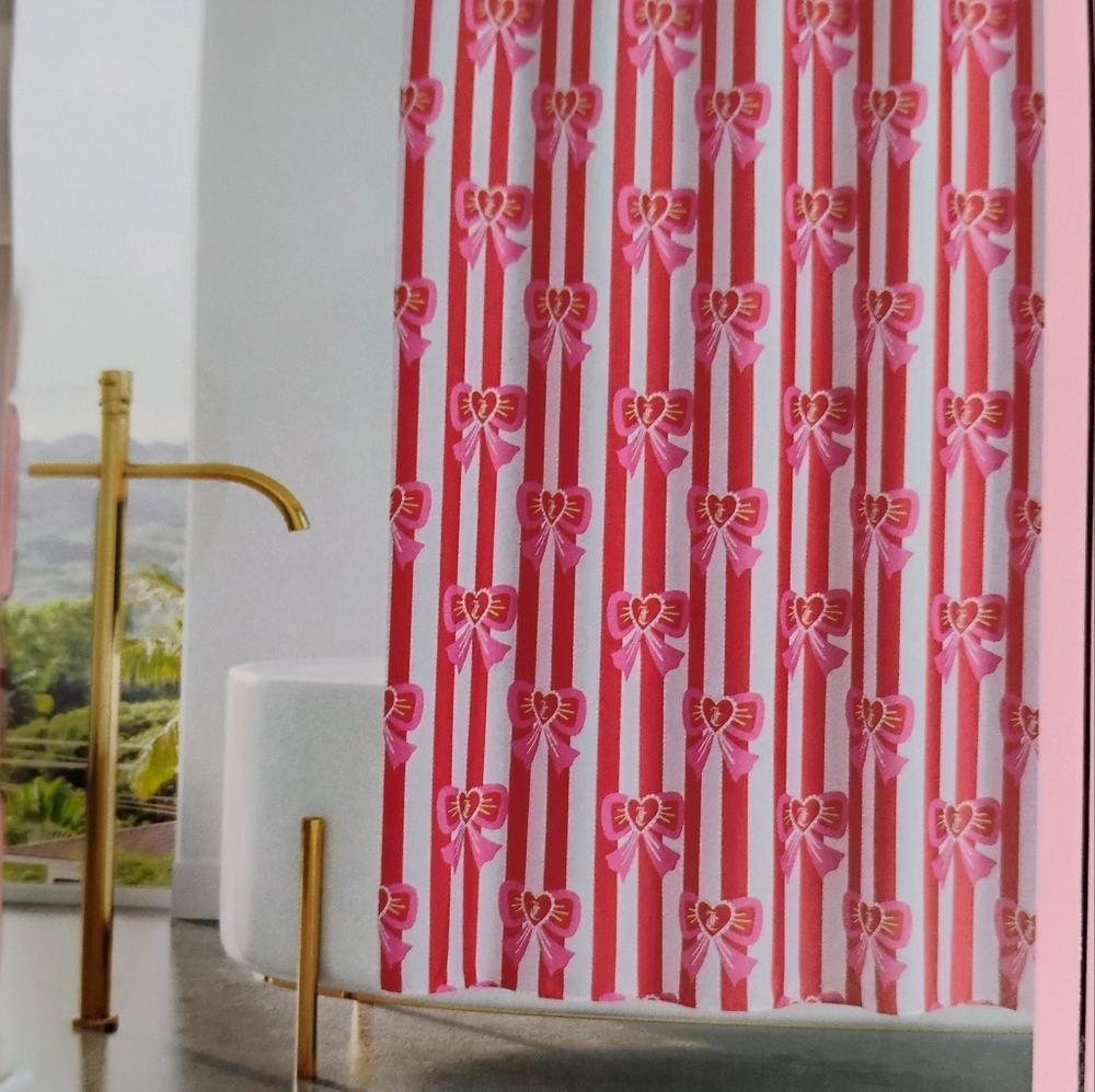 Juicy Couture Red and Pink Striped Shower Curtain